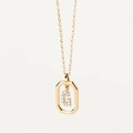 Gold plated pendant necklace featuring letter G with pavé zircon in octagonal frame - Letter G