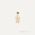 Minimalist gold-plated letter W drop earring featuring sparkling pavé white zircons - Pendant Only (Without Chain) / Gold-W