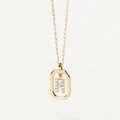 Gold plated octagon pendant necklace with zircon micro-paved letter H charm - Letter H