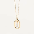 Golden octagon pendant necklace with pavé zircon bar inlay on minimalist chain - Letter I