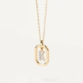 Gold plated octagon pendant necklace with zircon-encrusted letter K on a slim chain - Letter K