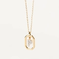 Gold plated octagon pendant necklace with letter P and micro-paved zircon stones - Letter P