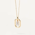 Golden necklace with rectangular frame pendant featuring a micro-paved zircon letter R - Letter R