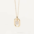 Elegant gold-plated octagonal pendant necklace with micro-pave zircon letter W design - Letter W