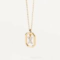 Golden octagonal pendant with micro-pave zircon letter X on a delicate chain - Letter X