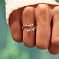 Minimalist silver antler open ring for women with adjustable nature branch design - Adjustable Open / White Gold