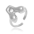 Bague ajustable argentée avec design abstrait en métal liquide et forme organique - Style Lettre A (J1496-A)