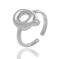Bague ouverte réglable en argent poli avec un design de cercle creux épais - Style Lettre Q (J1496-Q)