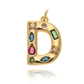 Primer plano detallado de un colgante letra D dorado con circonitas de varios colores - Estilo D (D)