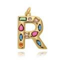 Detalle del colgante letra R con circonitas de colores y baño de oro de alta calidad - Estilo R (R)