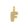 Détail d'un pendentif lettre F majuscule dorée avec zircons cubiques micro-sertis - Lettre F / Or