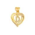 Dettaglio del ciondolo a cuore in oro con micro-intarsio in zirconi e lettera D - Lettera D