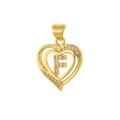 Detail of gold heart pendant with micro-paved cubic zirconia letter F and smooth bail - Letter F