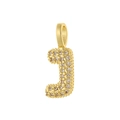 Détail du pendentif lettre J dorée avec micro-pavage de zircones cubiques style bulle - Lettre J / Or