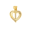 Close-up of gold heart pendant with letter I and micro-set cubic zirconia stones - Letter I