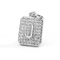 Close-up of silver-tone rectangular pendant with letter J and micro-pave cubic zirconia - Letter J