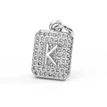 Close-up of a silver rectangular pendant featuring a crystal-encrusted letter K detail - Letter K