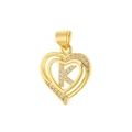 Detailed view of heart-shaped gold pendant with micro-pave cubic zirconia and letter K - Letter K
