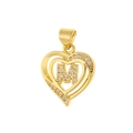 Detailed macro view of heart-shaped gold pendant with micro-paved zircon letter M - Letter M