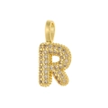Détail du pendentif lettre R doré avec sertissage de micro-pavés en zircone - Lettre R / Or