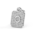 Macro shot of rectangular pendant in copper with zircons and letter O engraving - Letter O