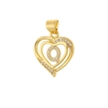 Detailed view of heart-shaped gold pendant with cubic zirconia letter Q inlay - Letter Q