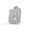 Macro shot of silver letter Q pendant with square frame and micro-paved cubic zirconia - Letter Q