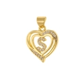 Macro shot of gold heart pendant featuring a micro-pave zircon letter S design - Letter S