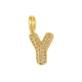Vue macro du pendentif lettre Y plaqué or avec pavage en zircone et anneau supérieur - Lettre Y / Or