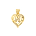Macro detail of gold-plated copper heart pendant with zircon-encrusted letter W - Letter W