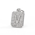 Luxurious silver square pendant with micro-paved zircons and letter V engraving - Letter V