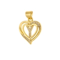 Macro detail of gold-plated hollow heart pendant with micro-paved cubic zirconia letter Y - Letter Y