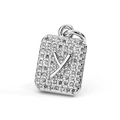 Detailed close-up of a silver-tone rectangular pendant with pave zircon and 3D letter Y - Letter Y