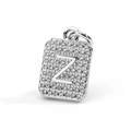 Detailed view of silver square pendant with cubic zirconia pavé and letter Z - Letter Z