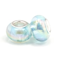 Pair of iridescent light blue glass European beads with silver metal core and luster - Pale Blue Iridescent (027)