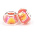 Orange and purple resin charm beads with glass texture and silver large hole core - Orange Pink Iridescent (001)