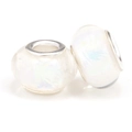 DIY iridescent white resin glass charm beads with silver metal core for bracelets - Iridescent White (007)