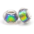 Set of two colorful resin glass beads with silver metal cores and gradient foil finish - Gradient Dazzle (008)