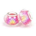Pink AB coated faceted resin large hole beads with silver metal core for DIY bracelets - Pink Purple Faceted Iridescent (011)