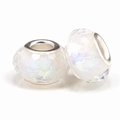 Faceted iridescent white resin glass charm beads with silver core for DIY jewelry - Milky White Faceted Iridescent (012)