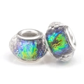 Faceted holographic glass charms with silver metal cores for DIY charm bracelets - Green Yellow Faceted Aurora (015)