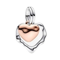Zweifarbiger Herzanhänger mit Roségold-Mitte und Silberwellenrahmen für Armbänder - Zweifarbiger Herz zu Herz Anhänger (024)