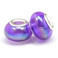 Iridescent purple glass beads with large hole silver cores for DIY jewelry making - Purple Iridescent (019)