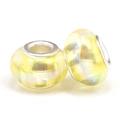 Pair of bright yellow iridescent resin glass beads with silver metal core for bracelets - Light Yellow Iridescent (021)
