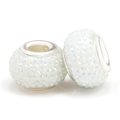 Sparkling white resin beads with iridescent crystal inlay and large hole metal core - White Crystal (028)