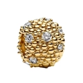 Goldener DIY-Charm mit strukturierter Kornoberfläche und funkelnden Zirkon-Steinen - Gold Korn Strukturierte Eingelegte Steinperle (026)