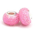 Pink pavé resin beads with silver metal core and sparkling crystals for DIY bracelets - Micro Pave Pink Rhinestone (030)