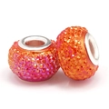 Sparkling orange and pink gradient resin large hole beads for DIY bracelets - Orange Pink Gradient Pave (032)
