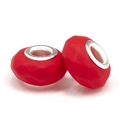 Faceted red matte resin large hole charms with silver metal cores for bracelets - Red Matte Faceted (038)