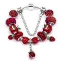 Red crystal fruit charm bracelet with apple and strawberry beads on snake chain - 16cm